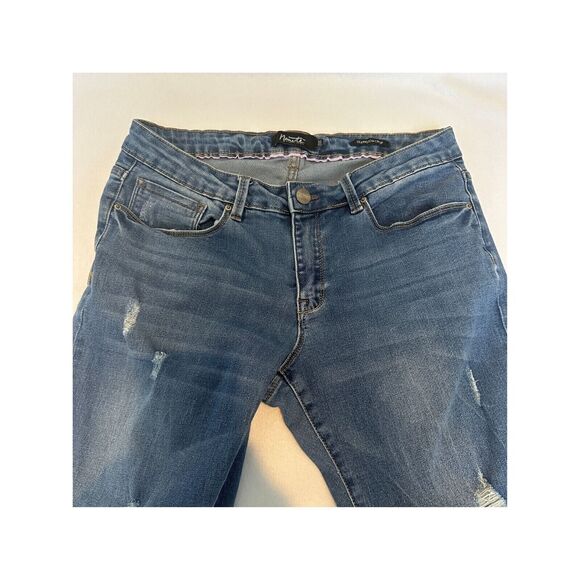 Nanette Lepore Denim Crop Cuffed Skinny Jeans Size 10 Distressed Medium Wash - Picture 3 of 10